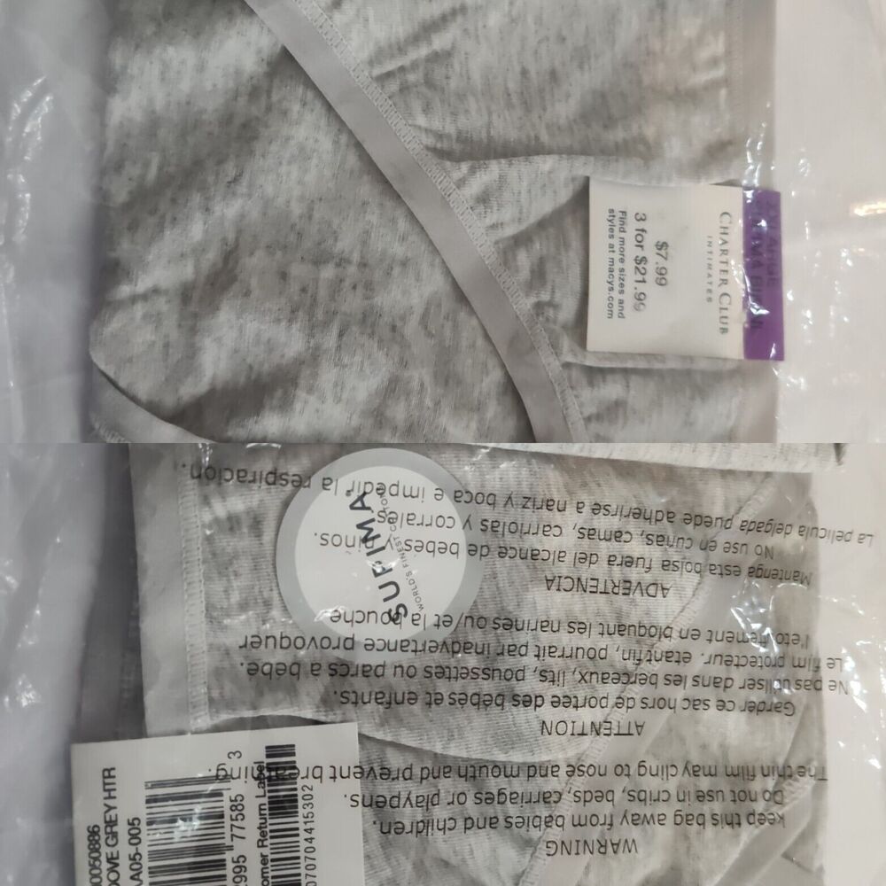 Charter Club Intimates Supima Bikini Panty in Dove Grey Heather Women’s Size XXL